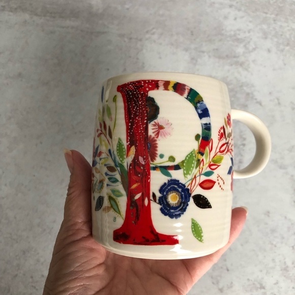 Anthropologie Mug Stella Halfmann Monogram P Petal Palette Floral - Picture 1 of 6